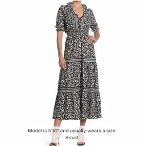 Max Studio Ruffle Collar Print Tiered Maxi Dress. Size XS. NWT